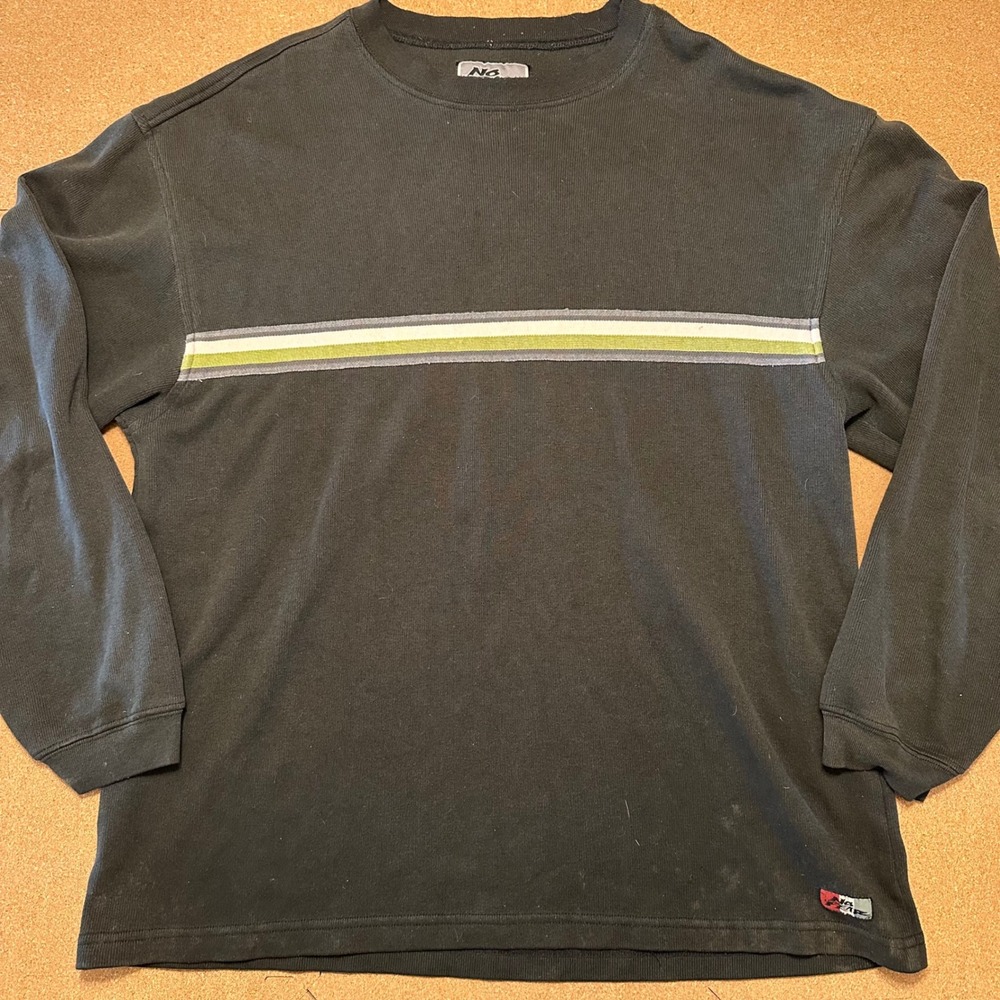 No Fear Long Sleeve Shirt Mens XL Black Vintage Stripe Heavyweight Ribbed USA